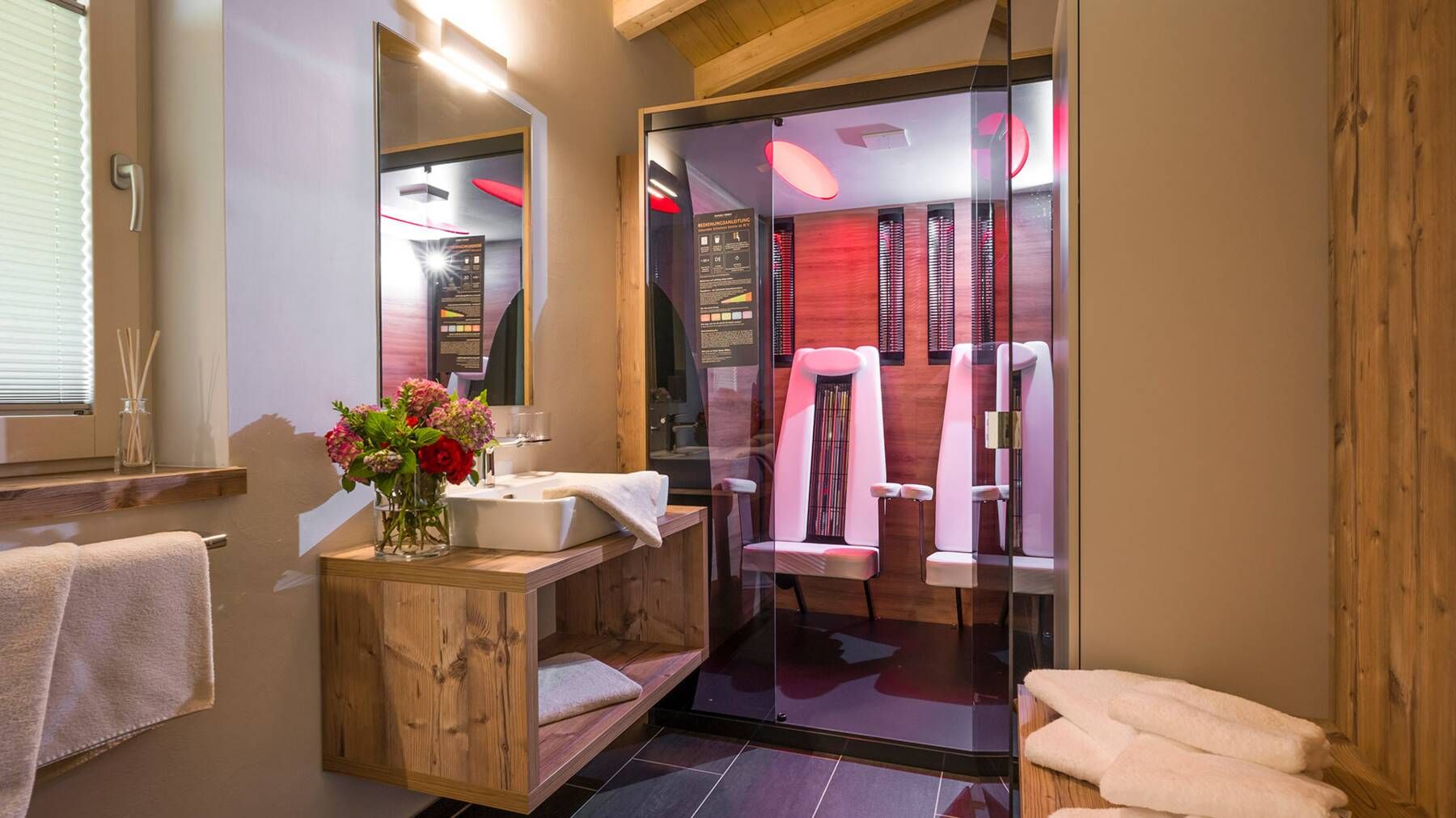 The infrared cabin in the apartment with upstream sink